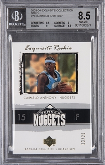 2003-04 UD "Exquisite Collection" Gold #76 Carmelo Anthony Rookie Card (#13/25) - BGS NM-MT+ 8.5